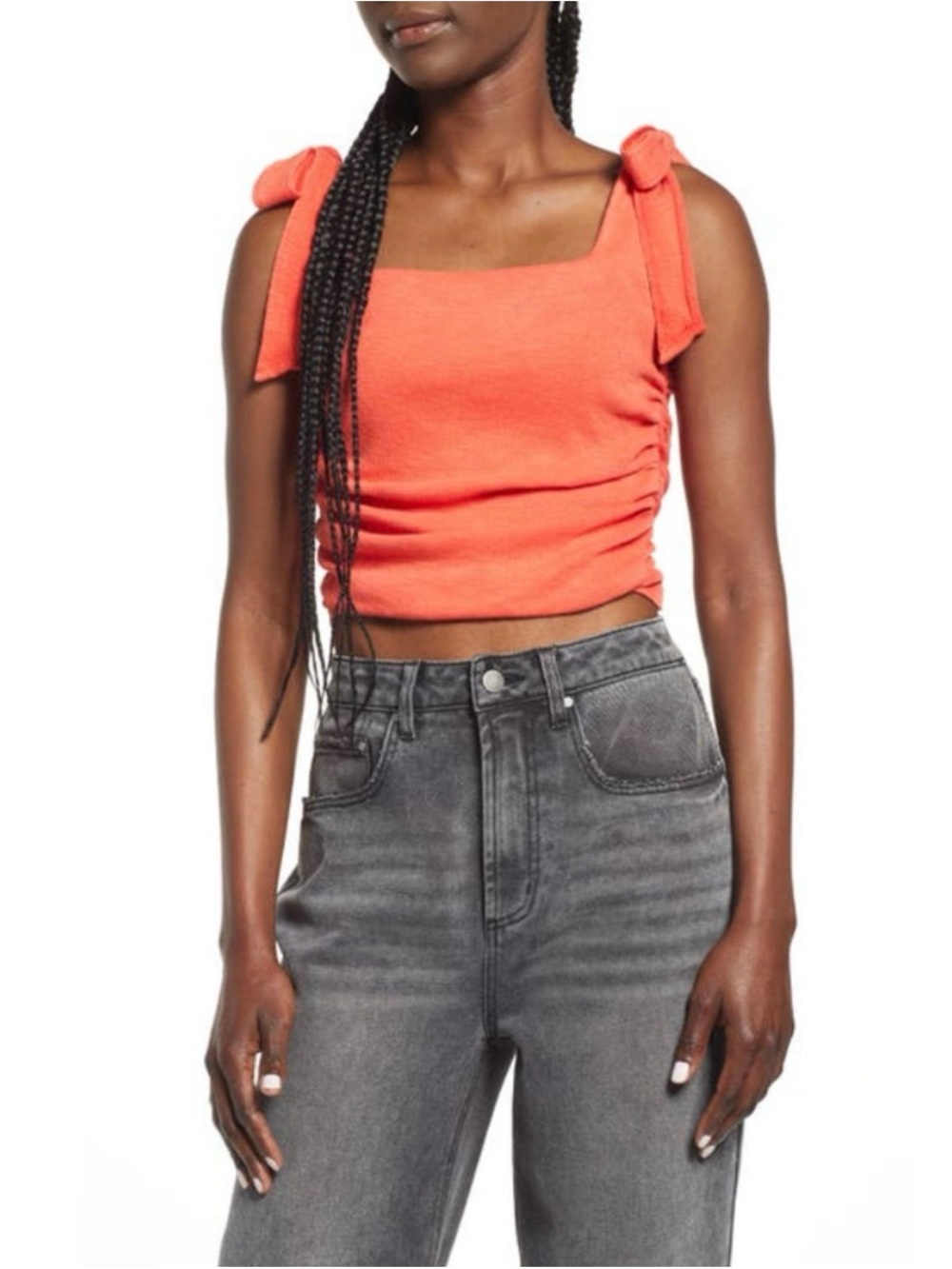 Free People Coral Tie-Shoulder Square-Neck Crop Tank